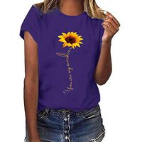 Meikosks Womens Sunflower Print Tops Short Sleeve Round Neck T Shirt Loose Pullover Purple