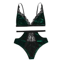 Viviplus Women Lace Velvet Camisole Lingerie Bra and Panty Set V-Neck Solid Color Nightdress Underwear 2019 Trendy New Pajamas Hollow Shorts 2Pc Set S-2XL, Clothing