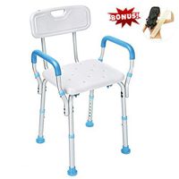 Health Line Massage Products Tool-Free Assembly Shower Chair Bath Bench Stool Adjustable Height with Removable Back and Arms & Non-Slip Feet - w/Bonus Loofah Back Scrubber