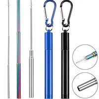 Environmental protection stainless steel straw, portable reusable folding straw (with cleaning brush, travel keychain) (2 pieces)