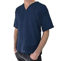 Xia&Han Men's Baggy Blouse Tops Solid Color Short Sleeve Nurse Tee Comfy V Neck Shirts Casual Pullover Navy
