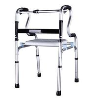 HANGER Walking Auxiliary Tools - Height Adjustable Four Corners Support Waterproof seat plate Healthcare Folding Lightweight Aluminium Can Take a Bath Walking Frame with Wheels, A