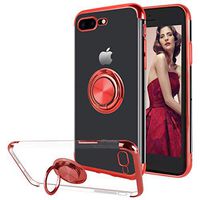 16Jessie Case Compatible with iPhone 8 Plus,Clear Slim TPU Bumper Magnetic Car Mount Case with 360° Ring Kickstand for Apple iPhone 7 Plus (red, iPhone 7 Plus)