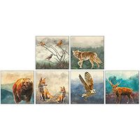 Decorative Watercolor Forest Animals Set of 6 Square Box Candle and Fireplace Wood Matches 2.25x2.25x.75