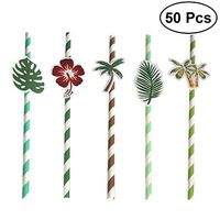 BESTOYARD 50pcs Hawaiian Party Paper Straws Disposable Drinking Straws Hawaiian Theme Party Decoration