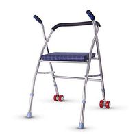 HYRL Lightweight Folding Walker, Elderly Folding Walker with Seat Wheeled Old Man with Four-Legged Cane Stool Walker Trolley