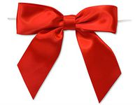 Pack Of 12, 5" Solid Red Pre-Tied Satin Gift Bows W/6" Twist Ties 1-1/2" Ribbon