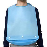 BIHIKI Adult Bib for Eating with Crumb Catcher,EVA Waterproof Clothing Protector,Stain Resistant Adult Aid Apron for Elderly Patient Senior (Blue, Long)