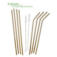 Mind Reader SSTRAW8-GLD Stainless Steel Set, Reusable, Straight & Curved Metal Durable Drinking Straws with Cleaning Brushes-8 PK, One Size, Gold 8 Pack