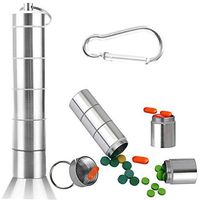 Portable Pill Box,Grocery House Portable Pocket Pill Case Aluminum 5 Compartments Pill Holder Medicine Case with Keychain for Outdoor Travel Camping First Aid Waterproof Daily Pill Bottle Container