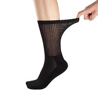 6 Pairs Men and Women Bamboo Diabetic Crew Socks with Reinforced Toe, Non-Binding Top-Black