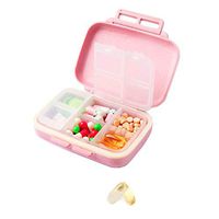 XINHOME Travel Pill Organizer Box, Natural Grain Fiber Travel Pill Case with 6 Compartments to Hold Vitamins, Fish Oil, Supplements and Medication (Pink)