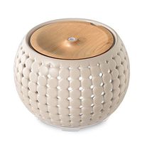 Ellia , Gather Ultrasonic Aroma Diffuser , Grey , Ceramic & Wood | 200mL Humidifier with Color-Changing Light & Mood Sounds | 10 Hours Continuous Runtime , 20 Hours Intermittent Runtime| 3 Oil Samples