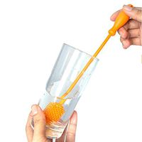 Best Small Bottle Brush Cleaning Tool - 100% Silicone - No Scratch - Great for Cleaning Sports Bottles, Infusers, Tubes, Baby Bottles, Breast Pumps, Perfect for Small Spaces (Orange)