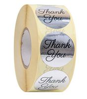 Thank you stickers Roll - Bulk 1000 Silver label Stickers - Large Round 1.5 inch size stickers-Bridal and Baby showers wedding favors-Personal and Business use - Thanks