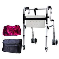 Autopeck Foldable Walkers Lightweight Rollator Walker Disabled Seniors Walking Frame Height Adjustable Rehabilitation Wheeled Seat