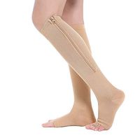 AIYOGA Medical Zipper Compression Calf Socks 15-20 mmHg for Women & Men, Knee High Open Toe Firm Support Graduated Varicose Veins Hosiery for Edema, Swelling, Pregnancy, Recovery