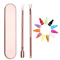 Stainless Steel Cuticle Pusher and Cutter Kit, Professional Manicure Tools Nail Scraper Peeler, Nail Polish Remover Clips Set, No Slip Handle, Fingernail Care Product for Women and Men (Rose Gold)