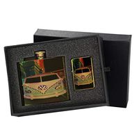 Volkswagon Van Art - Gold Lighter and Pocket Hip Liquor Flask Survival Camping Gift Box Set