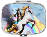 Riding a cat Custom Silver Stylish, Slim Design Pill Box Holder，Rectangle Medicine Vitamin Organizer Pill case