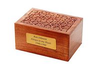 Solid Rosewood Center Tree of Life Engraving Handcarved Wood Urn with Custom Engraved 2x4 Brass Plate - Large, Cremation Urn, Wooden Urn