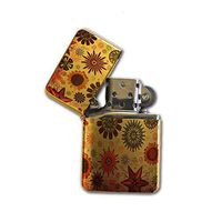 Sunflower Flowers - Gold Lighter Windproof Flip-Top Refillable with tin Gift Box
