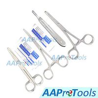 AAProTools 4 pcs Premium Grade Carmalt Forceps Curved6.25"+Operating Dissecti Scissors Sharp Blunt 5.5" Straight+Carmalt Artery Forceps 6.25" Straight+Scalpel Handle #4 with 5 Blades #25