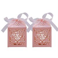 TOYANDONA 100pcs/pack Laser Candy Gift Box Wedding Paper Candy Container Party Gift Box with lace Ribbon (Pink)