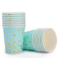 Blue and Gold Foil Polka Dot Paper Cups 9 oz,Disposable for Party,Birthday,Bridal/Baby Shower,Wedding,Graduation,New Year Eve Party Supplies 2020 - Serves 16