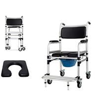 GSAGJzbq Folding Commode Bath Chair Wheelchair for Toilet with Wheels & Pedal, 4 in 1 Multifunctional Portable Bidet Shower Chair for Elder Disabled People Pregnant Women