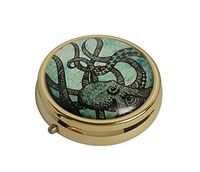 MaXing Personalized Cool Octopus Custom Gold Glass Round Pill Case Stainless Steel Pill Box Decorative Case