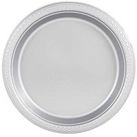 JAM PAPER Round Plastic Party Plates - Medium - 9 inch - Silver - 20/Pack