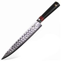 TUO Cutlery Slicing Knife - Japanese AUS-10D Dragon Pattern Damascus Steel- Hollow Ground Blade - Kitchen Carving Knife with Dishwasher Proof G10 Handle - RING-DA Series - 9"