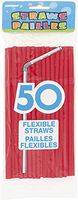 Flexible Plastic Drinking Straws, Red, 50ct