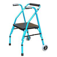 Lightweight Folding Walker Height Adjustable Padded Seat Travel Fold Go Walker for Seniors Rollator Walker Transport Chair Mobility Aid for Elderly Seat