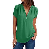 7 EAZsyn8 Women's Pullover,V Neck Zipper Loose Short Sleeve T- Shirts Irregular Hem Casual Wild Blouse Green
