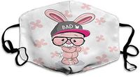 Anti-Dust Mouth Mask Adjustable Earloop Face Mask,Bunny Boy with Big Glasses and Cap with The Print of Bad Heart Shaped Eyes