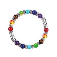 Multicolor Beads Strand 7 Chakra Lava Stone Healing Yoga Bracelet Handmade Totem Ethnic Gemstone Bangle