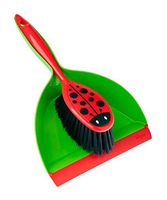 Vigar Ladybug Dust Pan and Brush Handy Set, 12-3/4-Inches, Green, Red, Black