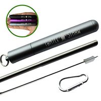 Turtle Straw | Portable Collapsible Reusable Drinking Straws - Telescopic Stainless Steel Metal Straw with Aluminum Case & Cleaning Brush (Galaxy Gray)