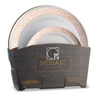 32 Piece Plastic Plates Set, White, Rose Gold and Gray Elegant Plastic Dinnerware Set for 16 Guests Includes 16 Fancy Disposable Dinner Plates 16 Dessert Plates - Posh Setting