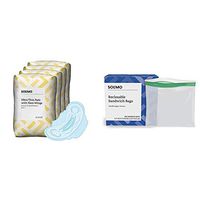 Amazon Brand - Solimo Ultra Thin Pads with Flexi-Wings for Periods, Regular Absorbency, Unscented, Size 1, 144 Count (4 Packs of 36) & Solimo Sandwich Storage Bags, 300 Count