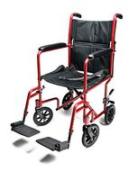 Everest & Jennings Aluminum Transport Wheelchair, Fixed Full Arms & Swingaway Footrests, 17" Seat, Red Color