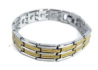 18K Gold & Silver 14 Magnet Energy Bracelet 7 3/4" Long Women's (Silver w/18K Gold Accent)