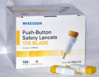 MCK16172400 - Lancet McKesson Push-Button Safety Blade 2.0 mm Depth 17 Gauge Spring-Loaded Push Button