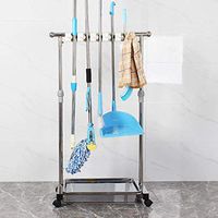 XMZFQ Mop Broom Holder Stainless Steel Standing Floor Clean Tool Hanger Wall Mount Rake,Shovel, Dustpan Organizer Shelf for Garage Garden,White