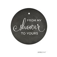 Andaz Press Baby and Bridal Wedding Shower Round Circle Party Favor Gift Tags, from My Shower to Yours, Vintage Chalkboard Print, 24-Pack