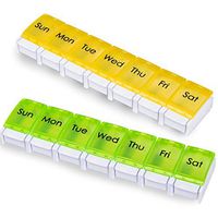 Weekly Pill Organizer, 7 Days Pill Organizer with Easy Open, BPA Free Travel Pill Case for Fish Oil, Calcium Tablets and Other Vitamin Pills, Prescription Arthritis Pill, Supplements (Green & Yellow)