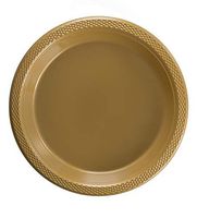 Exquisite 7 Inch. Gold Plastic Dessert/Salad Plates - Solid Color Disposable Plates - 50 Count