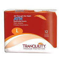 Tranquility ATN Adult Disposable Briefs with All-Through-The-Night Protection, L (45"-58") - 12 ct